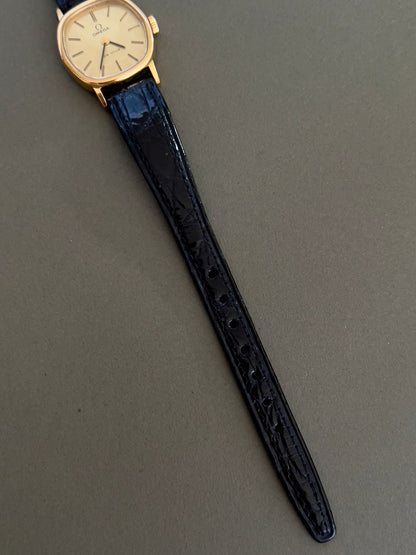 Omega De Ville Cushion Case Woman's Watch, case profile of a vintage women's watch at Gilded Hour.