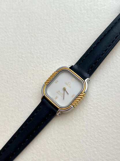 Caseback view of the vintage Omega De Ville cushion-case watch.
