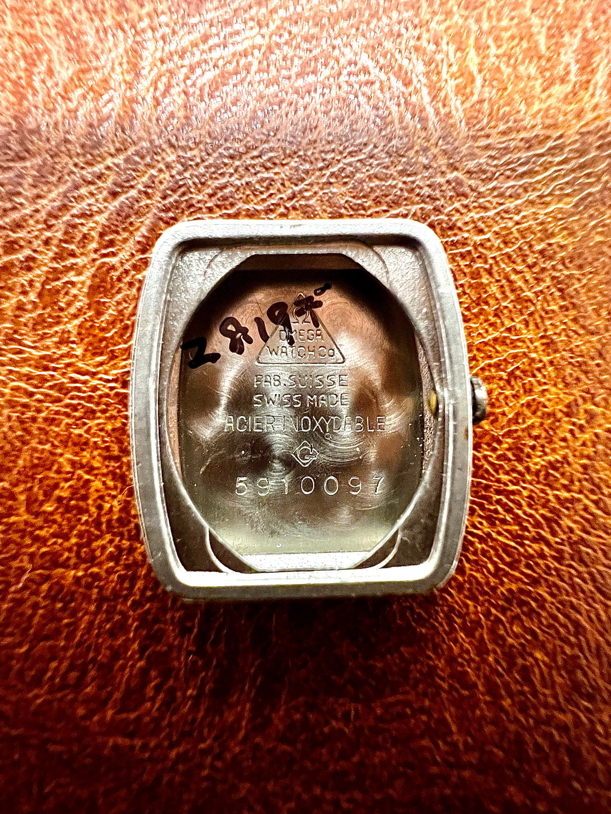 Omega De Ville Cushion Woman's Watch, front view of a vintage women's watch at Gilded Hour.