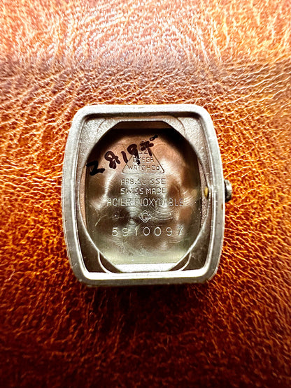 Omega De Ville Cushion Woman's Watch, front view of a vintage women's watch at Gilded Hour.
