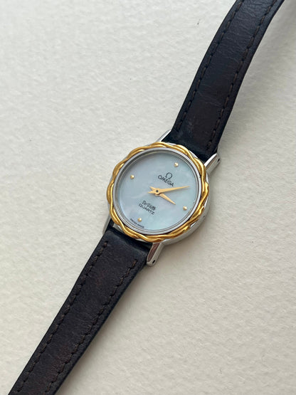 Caseback detail of the vintage Omega De Ville gold-tone ladies watch.
