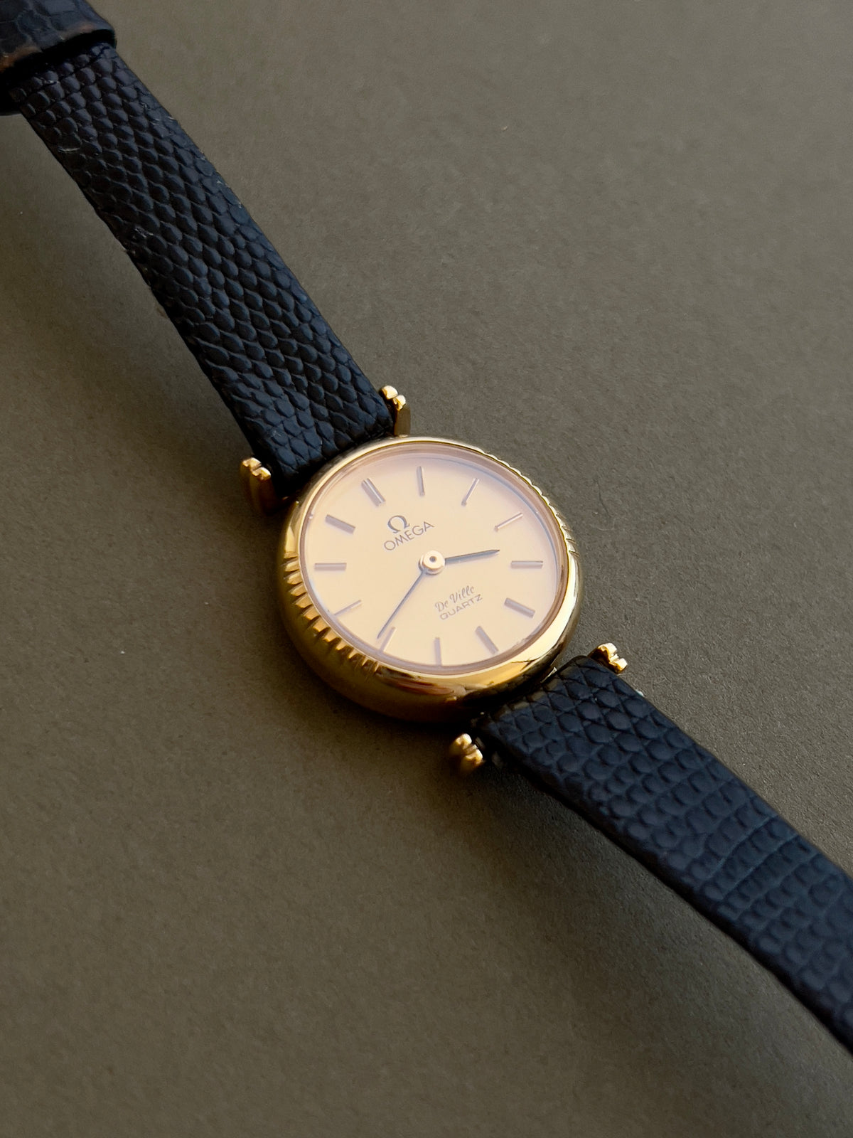 Omega De Ville Gold Toned Round Women’s Watch, box set of a vintage women's watch at Gilded Hour.