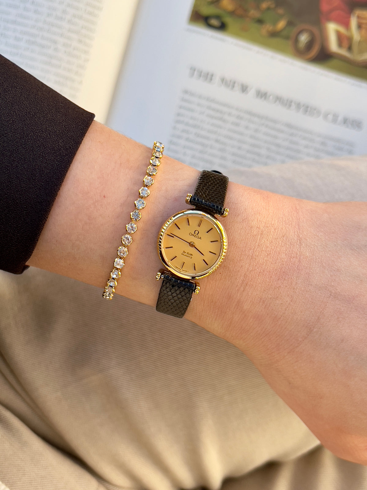Omega De Ville Gold Toned Round Women’s Watch, angled view of a vintage women's watch at Gilded Hour.