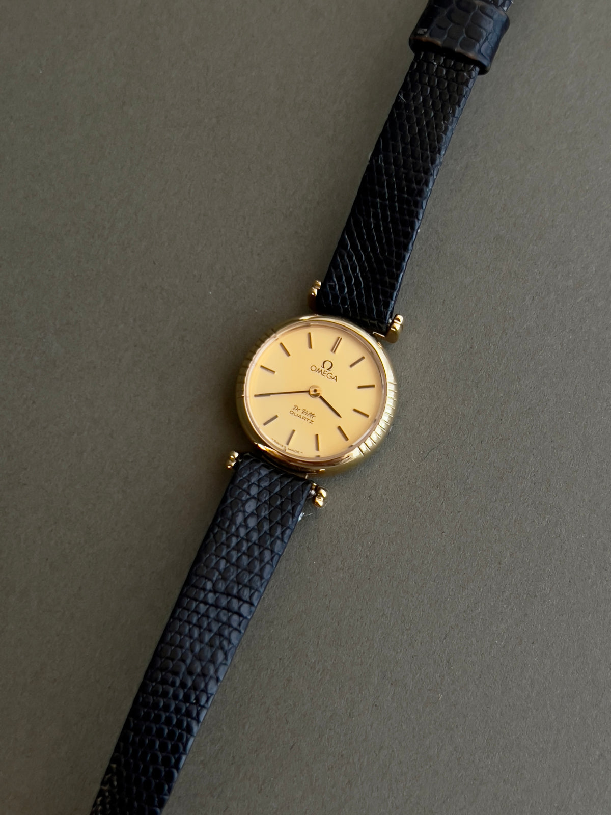 Omega De Ville Gold Toned Round Women’s Watch, wrist shot of a vintage women's watch at Gilded Hour.