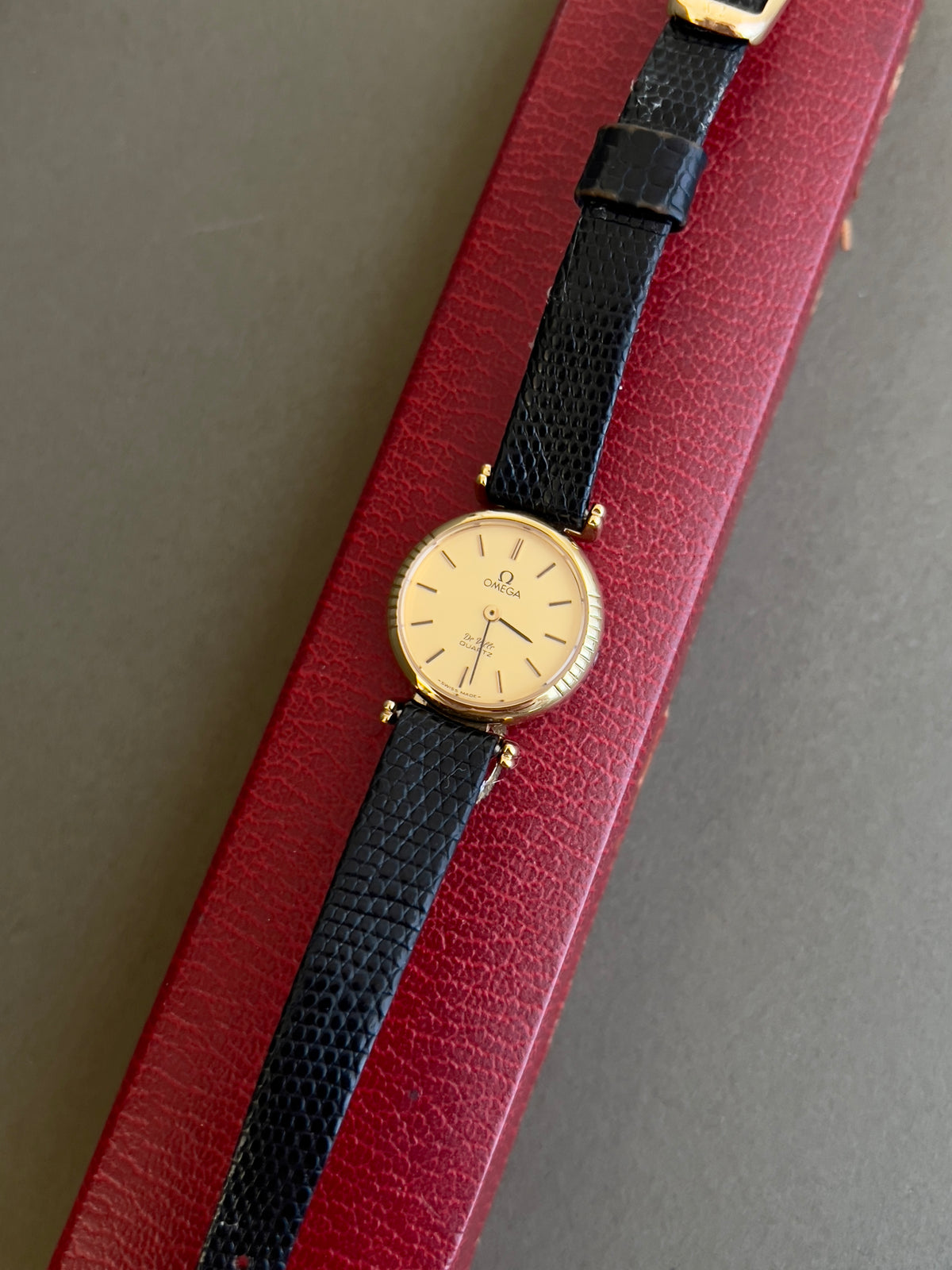 Omega De Ville Gold Toned Round Women’s Watch, caseback detail of a vintage women's watch at Gilded Hour.