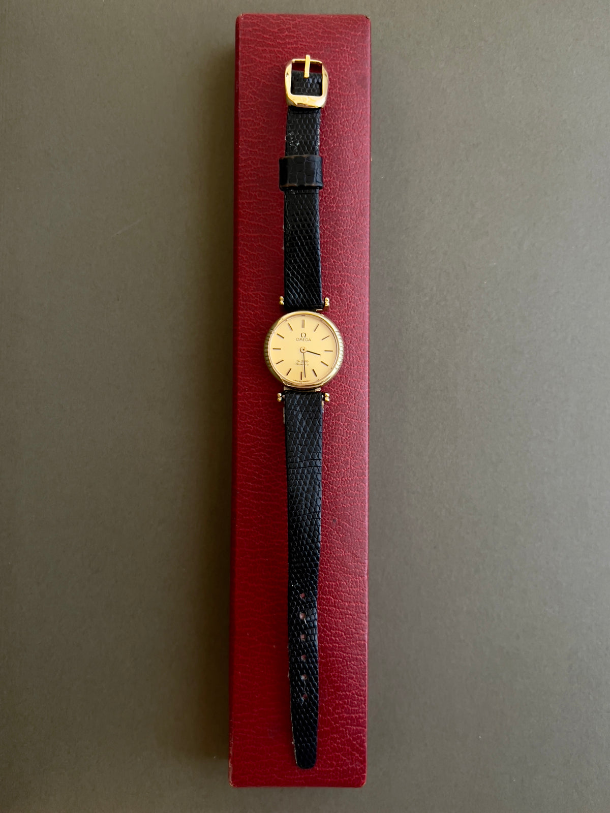 Omega De Ville Gold Toned Round Women’s Watch, front view of a vintage women's watch at Gilded Hour.