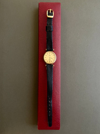 Omega De Ville Gold Toned Round Women’s Watch, front view of a vintage women's watch at Gilded Hour.