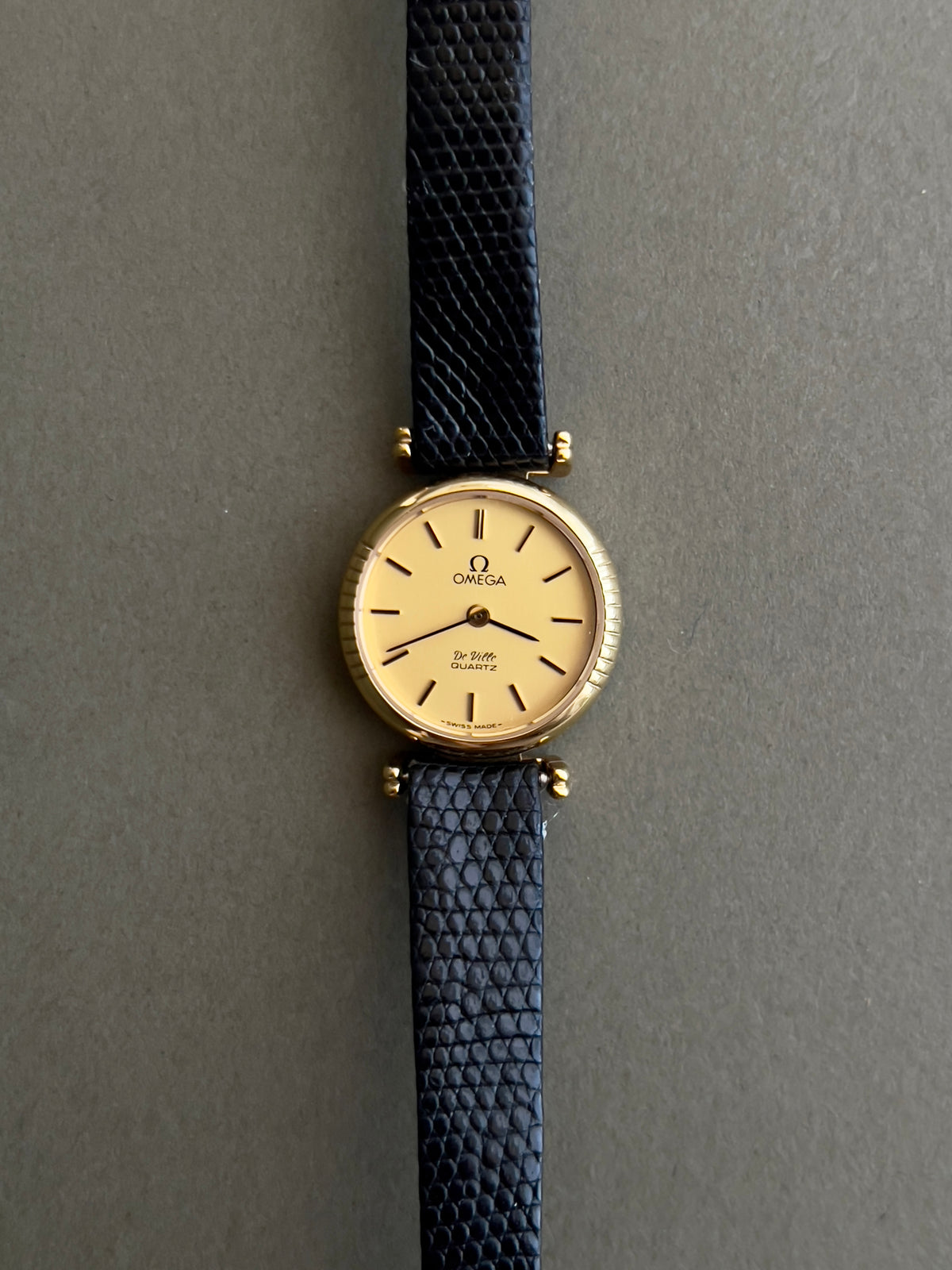 Omega De Ville Gold Toned Round Women’s Watch, front view of a vintage women's watch at Gilded Hour.