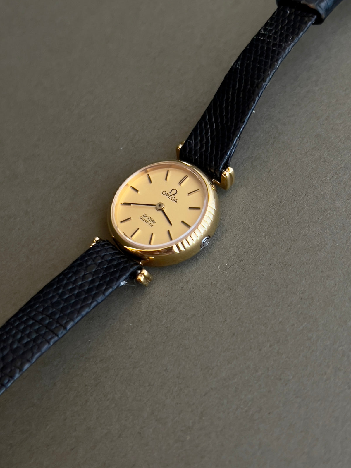 Omega De Ville Gold Toned Round Women’s Watch, dial close up of a vintage women's watch at Gilded Hour.