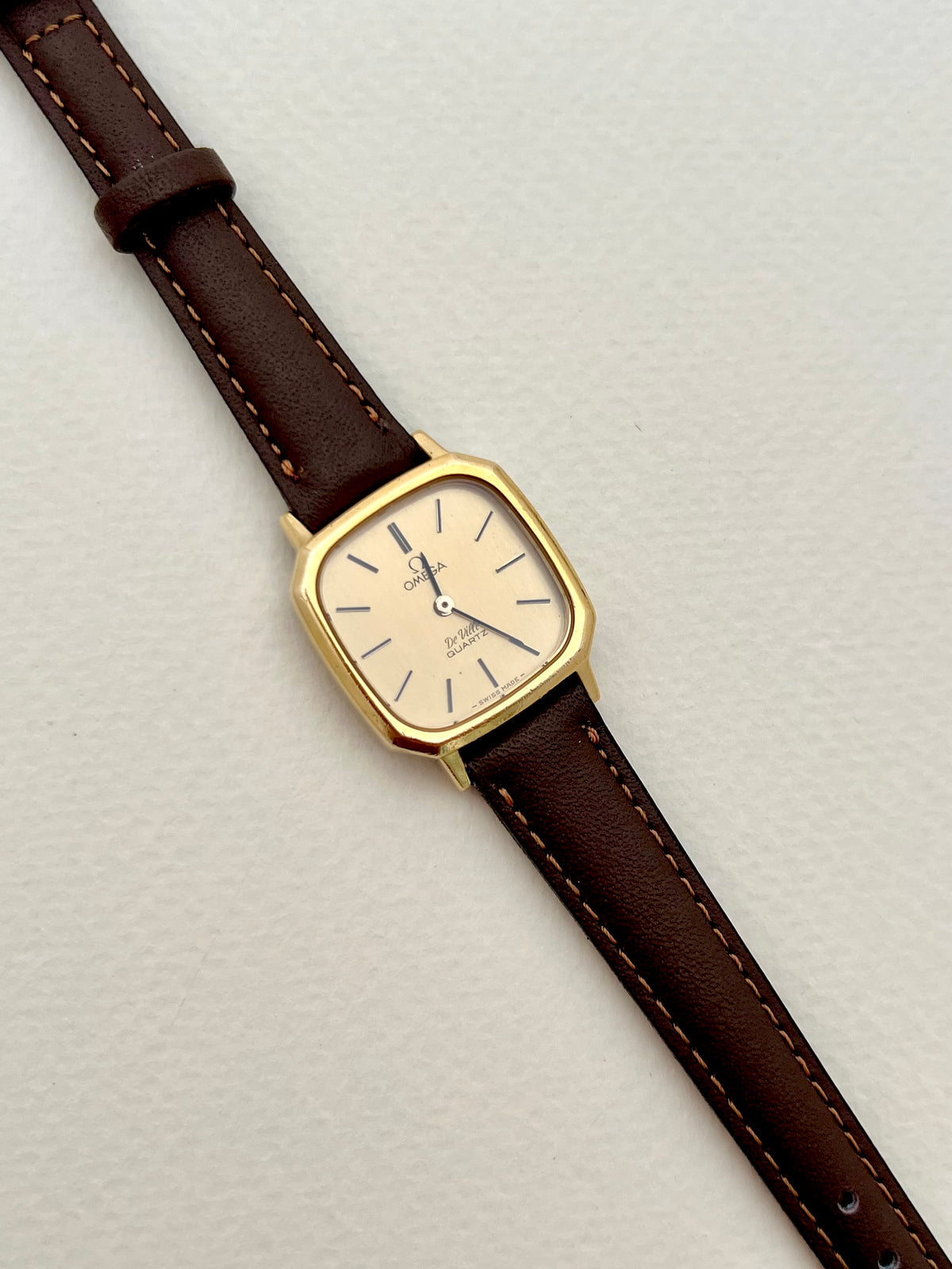 Omega De Ville Gold Toned Soft Octo Women’s Watch, dial close up of a vintage women's watch at Gilded Hour.