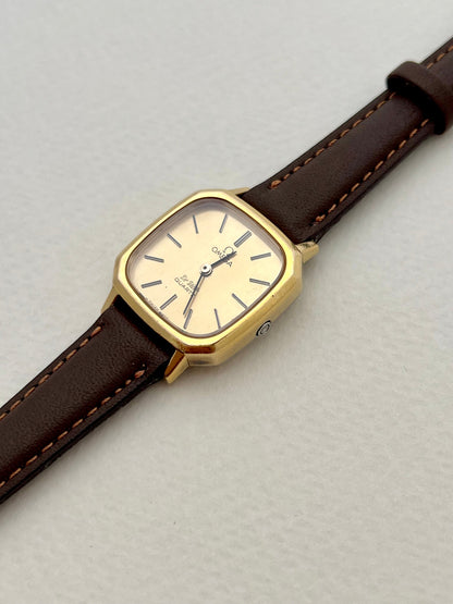 Omega De Ville Gold Toned Soft Octo Women’s Watch, angled view of a vintage women's watch at Gilded Hour.