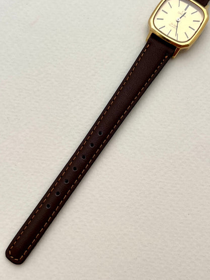 Omega De Ville Gold Toned Soft Octo Women’s Watch, bracelet detail of a vintage women's watch at Gilded Hour.