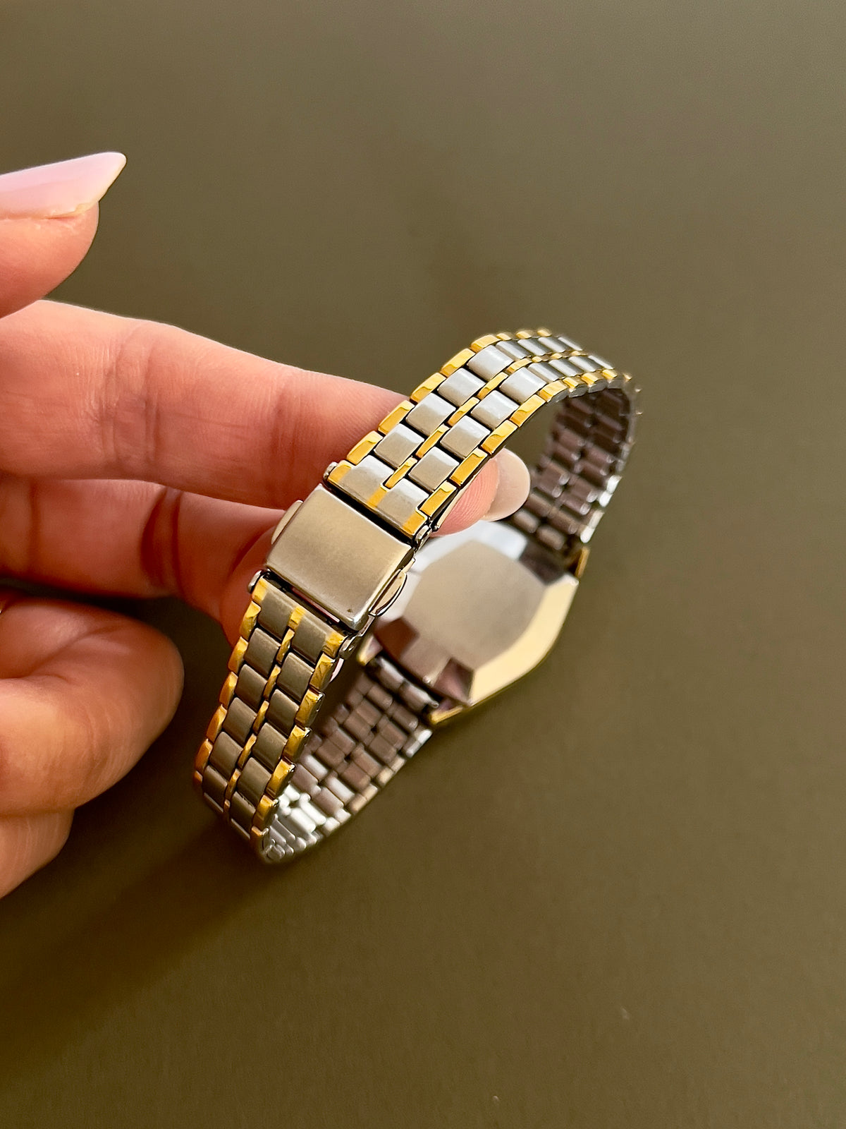 Omega De Ville Gold Woman's Watch with Tonneau Case, box set of a vintage women's watch at Gilded Hour.
