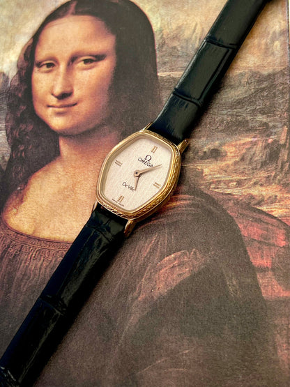 Omega De Ville gold tonneau ladies watch, box set.