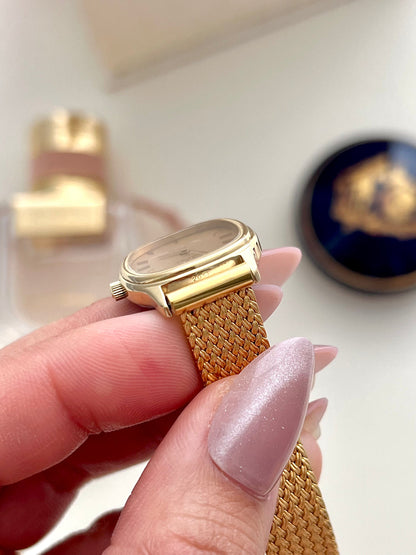 Omega De Ville Oblong Womens Watch with Gold Mesh Bracelet, product view 11.