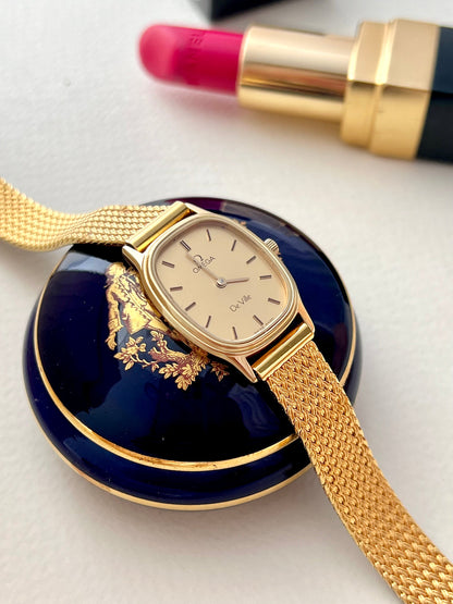 Omega De Ville Oblong Womens Watch with Gold Mesh Bracelet, product view 14.
