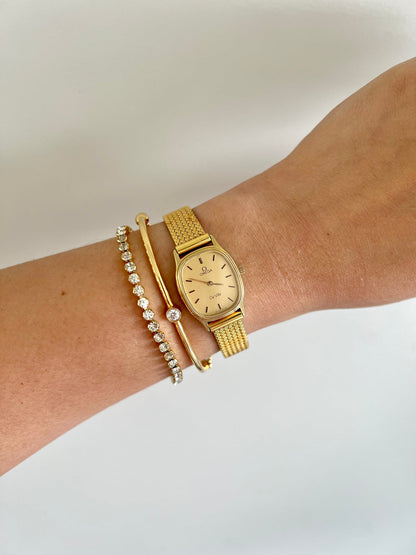Omega De Ville Oblong Womens Watch with Gold Mesh Bracelet, product view 3.