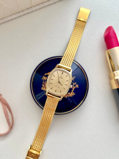 Omega De Ville Oblong Womens Watch with Gold Mesh Bracelet, product view 6.