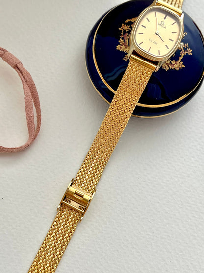 Omega De Ville Oblong Womens Watch with Gold Mesh Bracelet, product view 7.