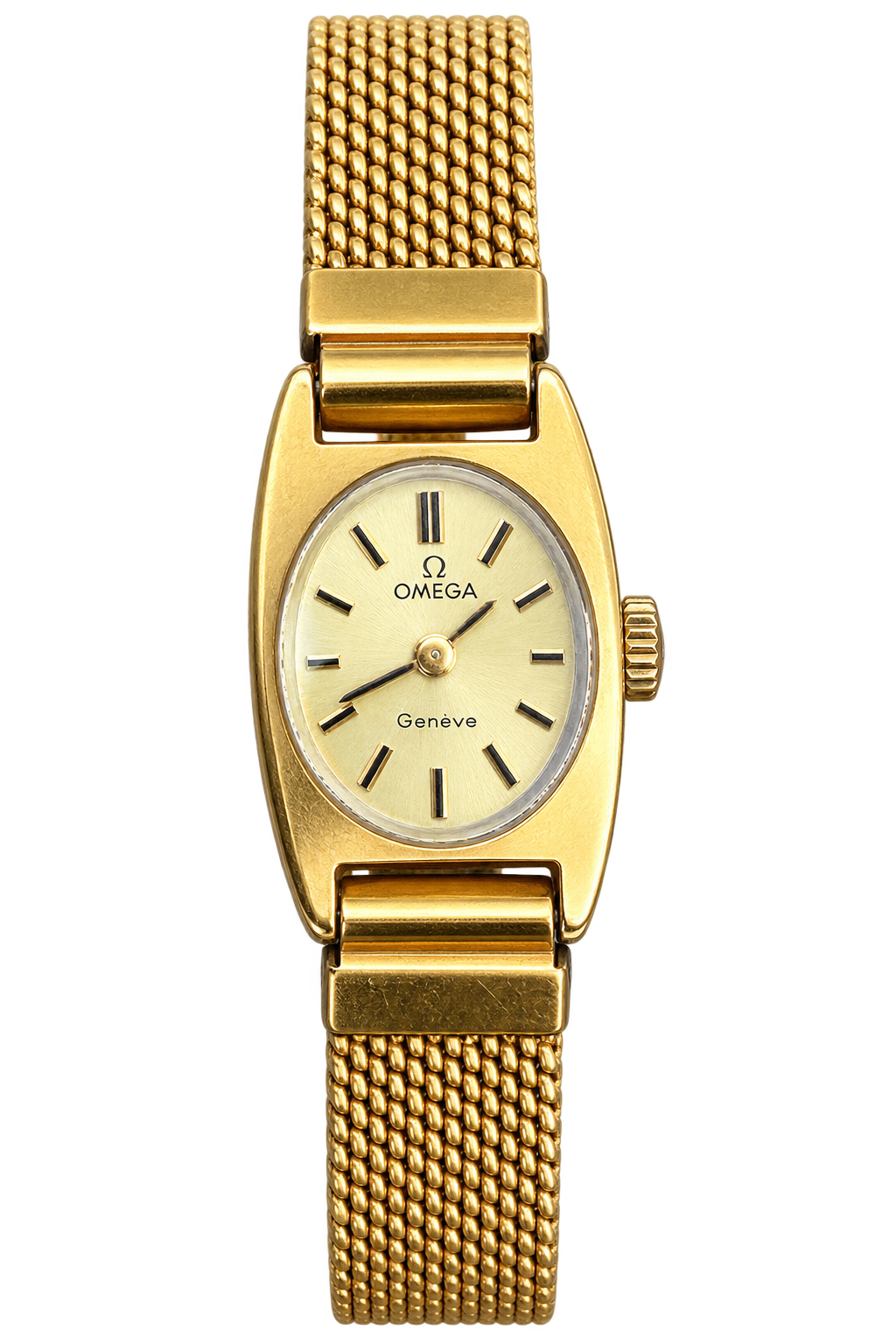 Omega Geneve Oval Dial Gold Mesh Women’s Watch
