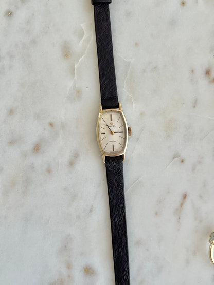 Omega De Ville petite tonneau women’s watch, dial close-up.