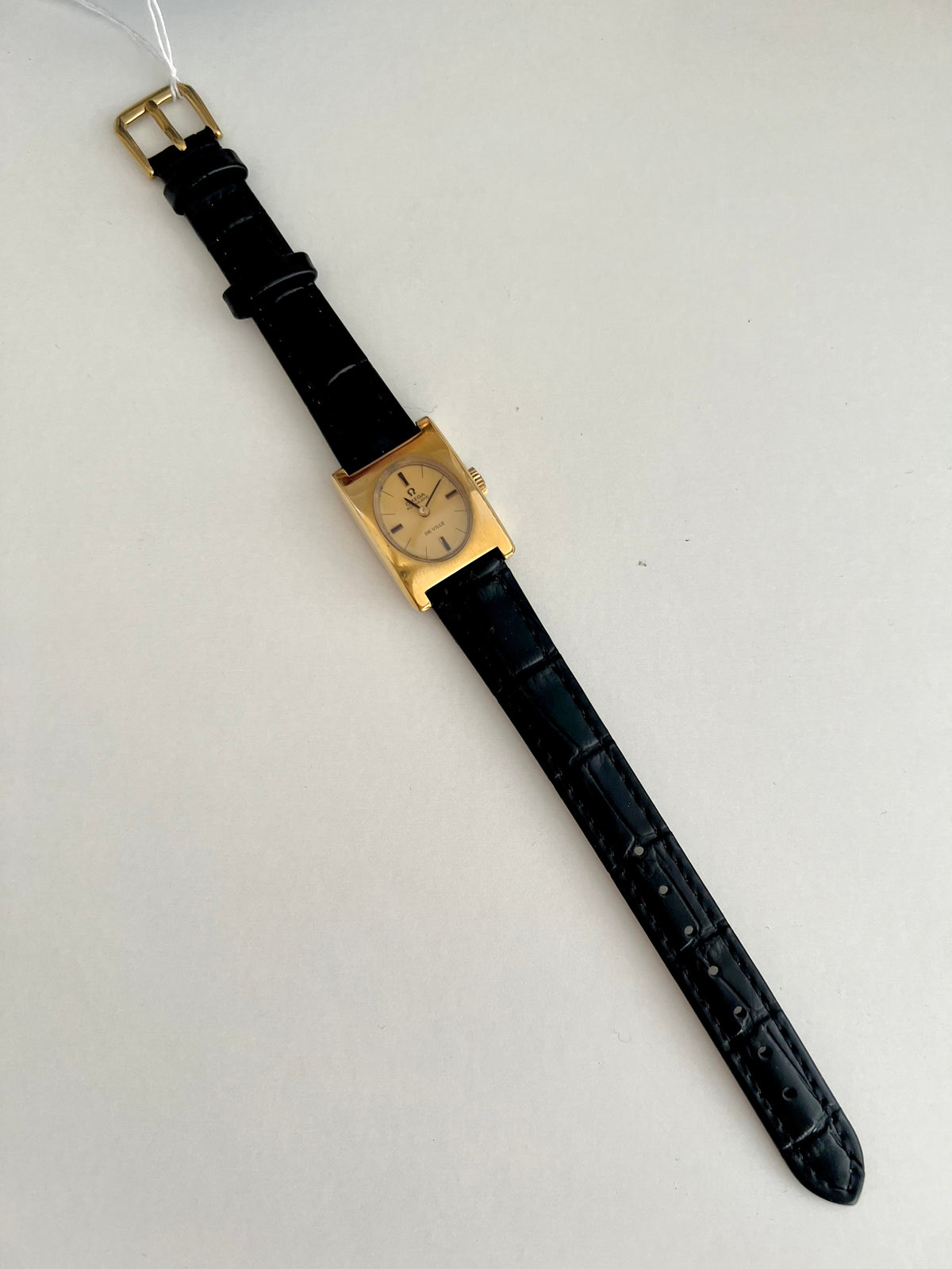 Omega De Ville Rectangular Frame Women's Watch Mechanical Automatic, front view of a vintage women's watch at Gilded Hour.