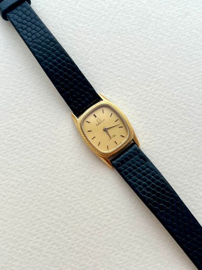 Dial detail of the vintage Omega De Ville gold-tone ladies watch.