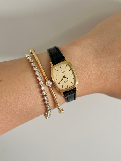 Omega De Ville Tonneau Women's Watch in Gold Tone on Black Leather, view 2.
