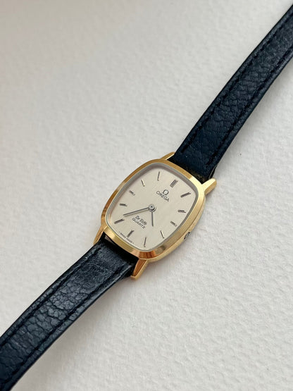 Omega De Ville Tonneau Women's Watch in Gold Tone on Black Leather, view 4.