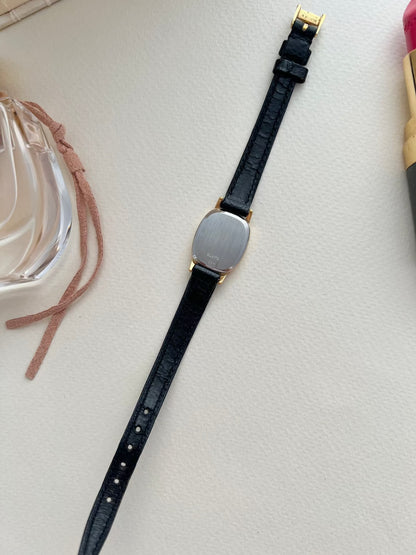 Omega De Ville Tonneau Women's Watch in Gold Tone on Black Leather, view 9.