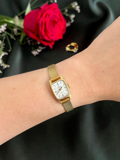 Omega De Ville Tonneau Womens Watch with Gold Mesh Bracelet, product view 2.