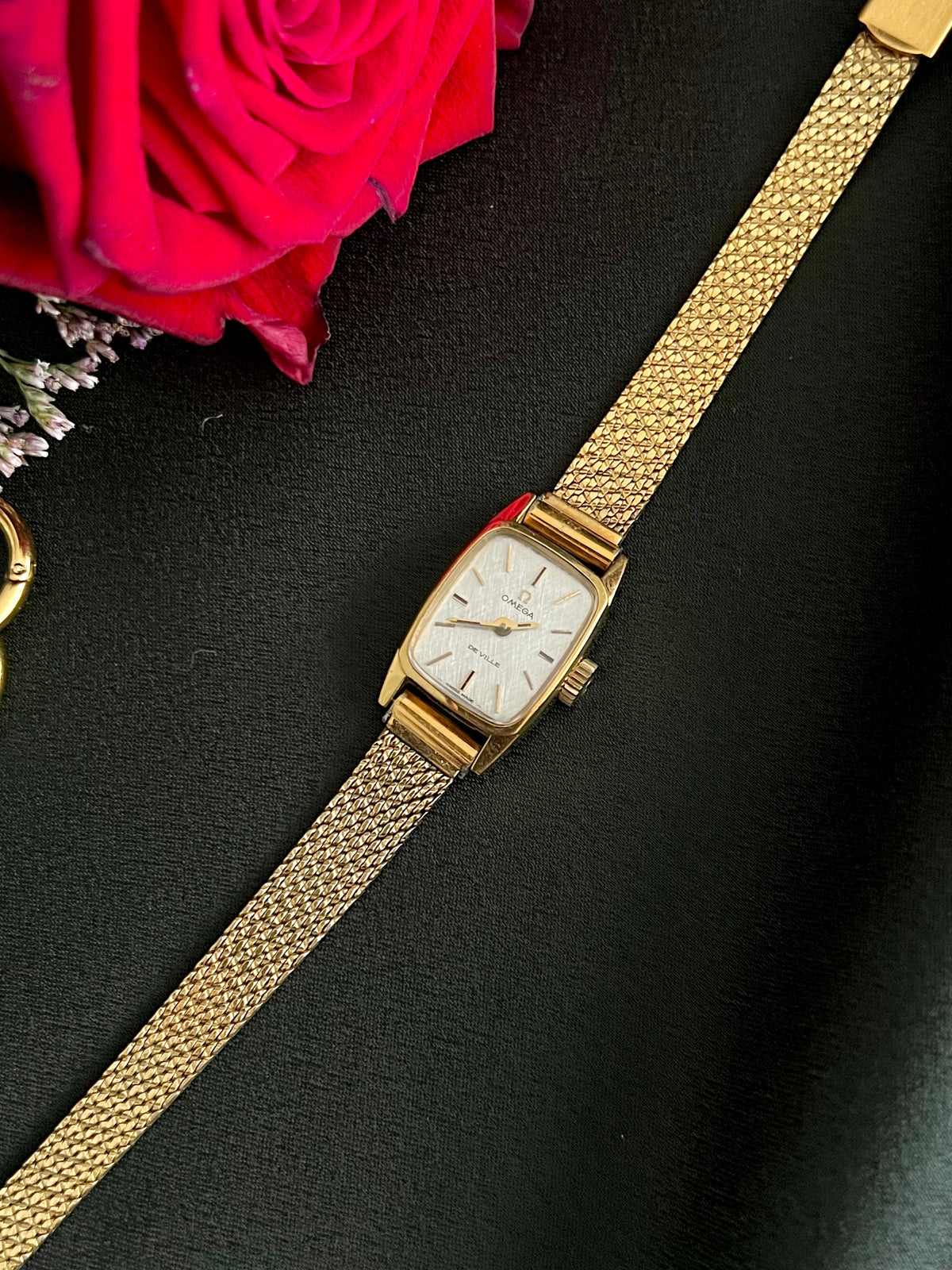 Omega De Ville Tonneau Womens Watch with Gold Mesh Bracelet, product view 4.