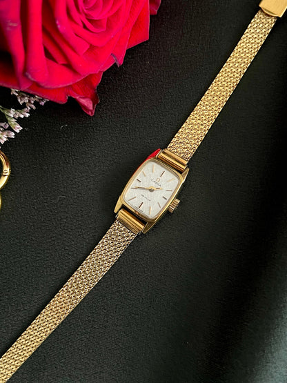 Omega De Ville Tonneau Womens Watch with Gold Mesh Bracelet, product view 4.