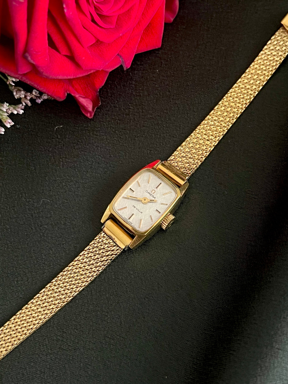Omega De Ville Tonneau Womens Watch with Gold Mesh Bracelet, product view 5.