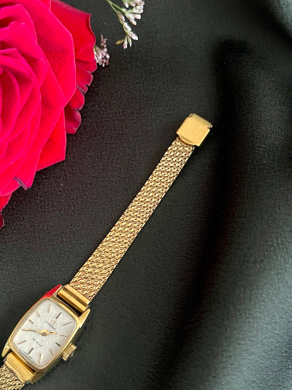 Omega De Ville Tonneau Womens Watch with Gold Mesh Bracelet, product view 6.