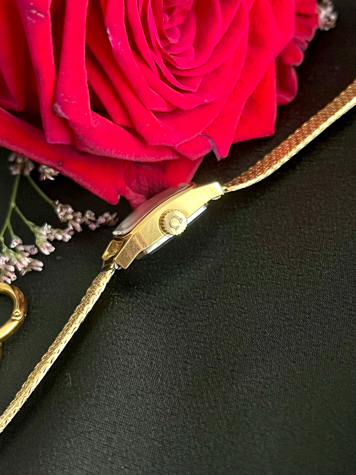 Omega De Ville Tonneau Womens Watch with Gold Mesh Bracelet, product view 8.