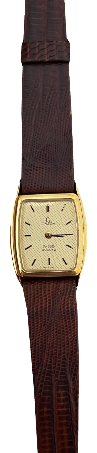 Omega De Ville Wavy Champagne Dial Gold Tonneau Watch