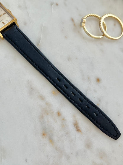 Omega Geneve Square Gold Tone Women’s Watch, case profile of a vintage women's watch at Gilded Hour.
