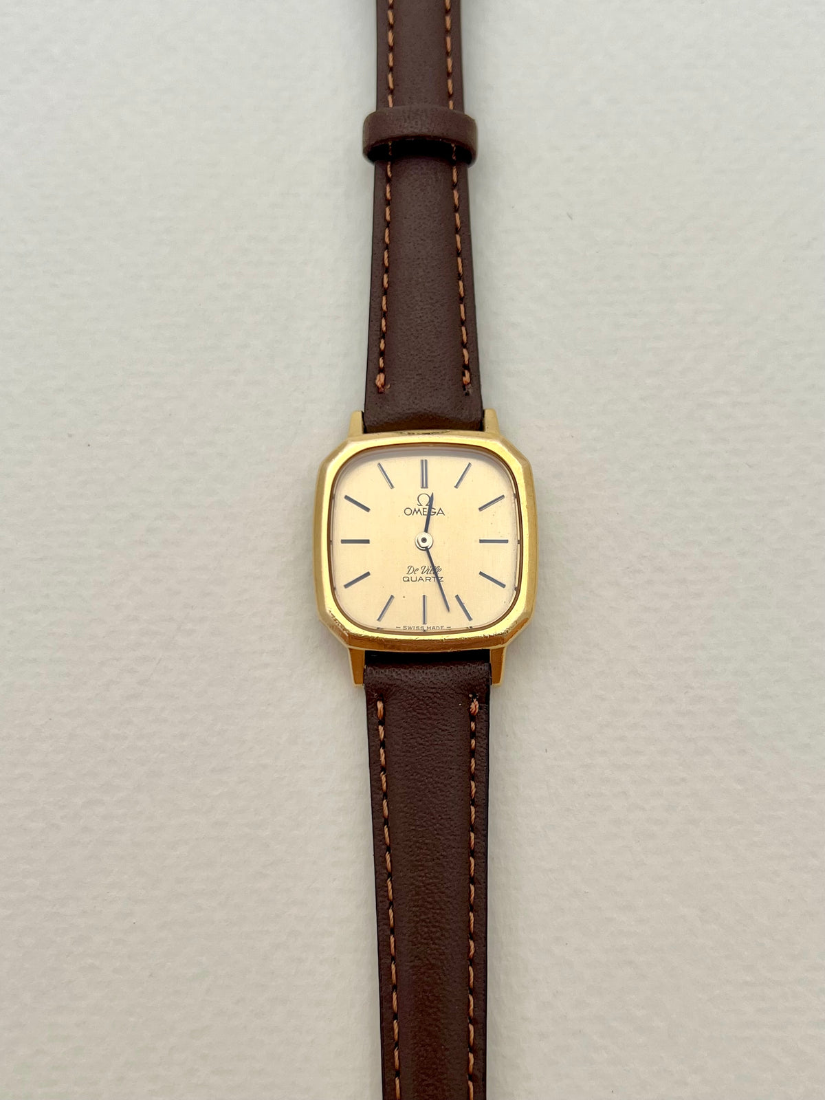 Omega De Ville Gold Toned Soft Octo Women’s Watch, dial close up of a vintage women's watch at Gilded Hour.