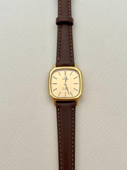 Omega De Ville Gold Toned Soft Octo Women’s Watch, dial close up of a vintage women's watch at Gilded Hour.