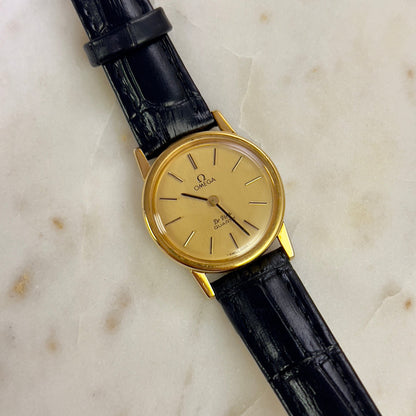 Omega Round Gold Toned Woman's Watch, dial close up of a vintage women's watch at Gilded Hour.