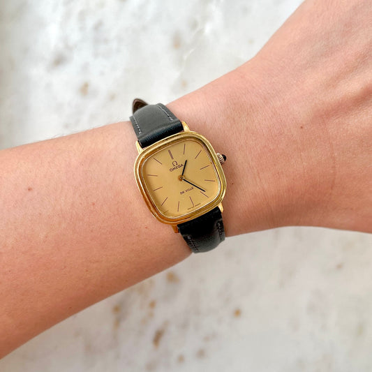 Omega Square Cushion Gold Toned Woman's Watch, view 1.