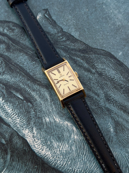 Omega Tank Gold Toned Woman's Watch, dial close up of a vintage women's watch at Gilded Hour.