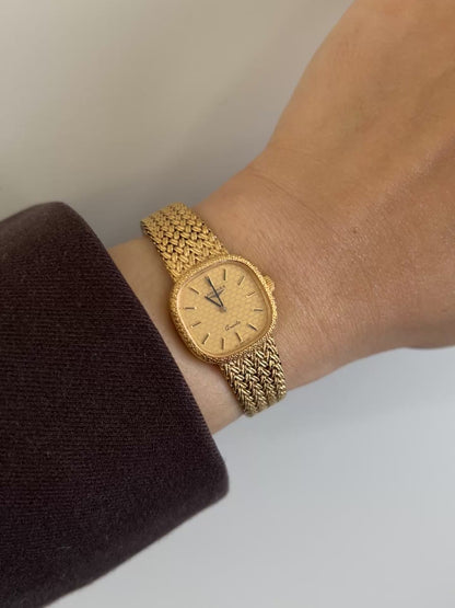 Longines Gold Tone Textured Cushion Women's Watch with Woven Bracelet