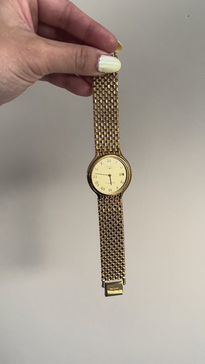 Longines Cosmopolitan Unisex Gold Toned Watch with Sculpted Mesh Bracelet