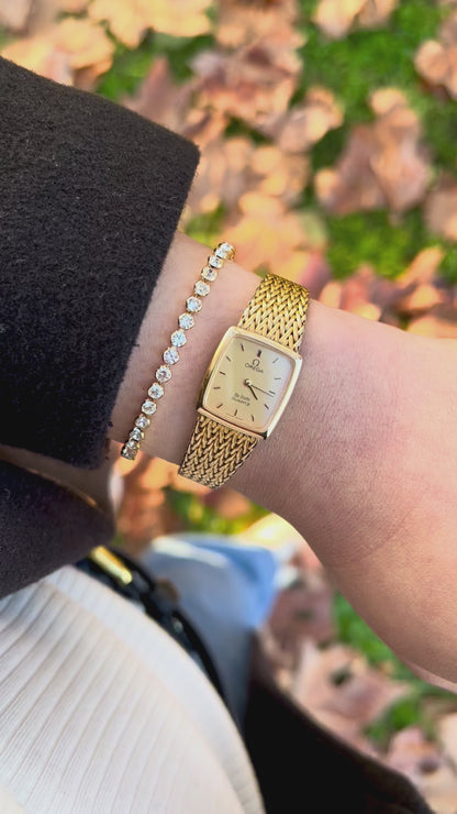 Omega Gold Toned De Ville Woman's Watch with Mesh Bracelet
