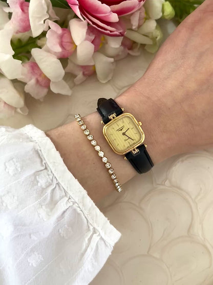 Ladies Longines Gold Scalloped Square Watch
