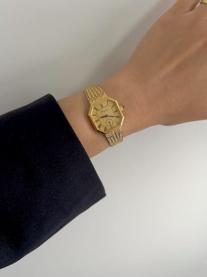 Longines Gold Tone Octagonal Women's Watch with Mesh Bracelet
