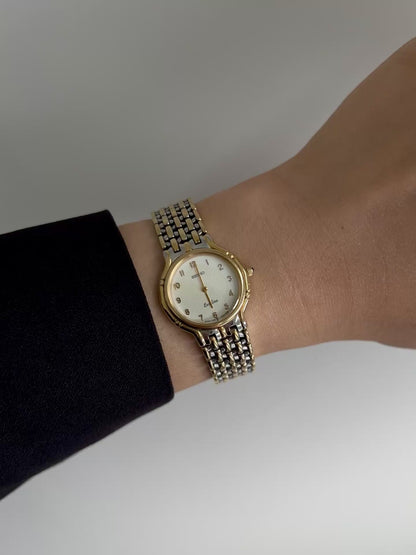 Seiko Exceline Two Tone Woman's Watch with Champagne Guilloche Dial