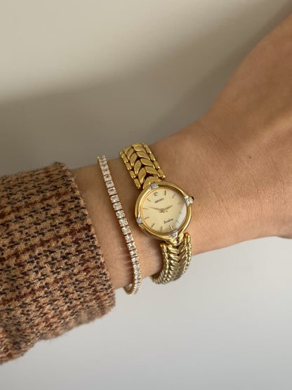 Seiko Exceline Woman's Watch with Diamonds and Sculpted Pattern Bracelet